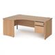 Contract 25 left hand ergonomic desk with 2 drawer graphite pedestal and panel leg 1800mm - beech