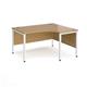 Maestro 25 right hand ergonomic desk 1400mm wide - white bench leg frame, oak top