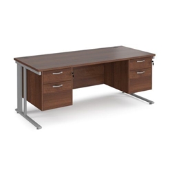 Maestro 25 straight desk 1800mm x 800mm with two x 2 drawer pedestals - silver cable managed leg frame, walnut top