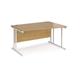 Maestro 25 right hand wave desk 1400mm wide - white cantilever leg frame, oak top