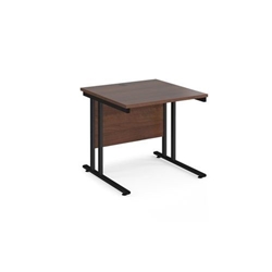 Maestro 25 straight desk 800mm x 800mm - black cantilever leg frame, walnut top