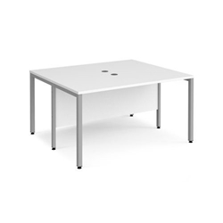 Maestro 25 back to back straight desks 1400mm x 1200mm - silver bench leg frame, white top