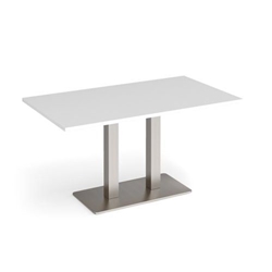 Eros rectangular dining table with flat brushed steel rectangular base and twin uprights 1400mm x 800mm - white