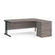 Maestro 25 right hand ergonomic desk 1800mm with black cantilever frame and desk high pedestal - grey oak