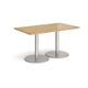 Monza rectangular dining table with flat round brushed steel bases 1400mm x 800mm - oak