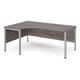Maestro 25 left hand ergonomic desk 1800mm wide - silver bench leg frame, grey oak top