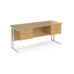 Maestro 25 straight desk 1600mm x 600mm with two x 2 drawer pedestals - white cantilever leg frame, oak top
