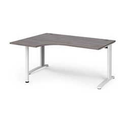 TR10 left hand ergonomic desk 1600mm - white frame, grey oak top