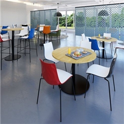 Monza circular dining table with flat round brushed steel base 800mm - kendal oak