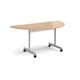 Semi circular fliptop meeting table with silver frame 1600mm x 800mm - beech