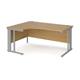 Maestro 25 left hand ergonomic desk 1600mm wide - silver cable managed leg frame, oak top