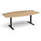 Elev8 Touch radial boardroom table 2400mm x 800/1300mm - black frame, oak top