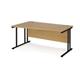 Maestro 25 left hand wave desk 1600mm wide - black cantilever leg frame, oak top