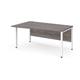 Maestro 25 left hand wave desk 1600mm wide - white bench leg frame, grey oak top
