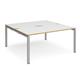 Adapt back to back desks 1600mm x 1600mm - silver frame, white top with oak edging