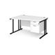 Maestro 25 left hand wave desk 1400mm wide with 2 drawer pedestal - black cantilever leg frame, white top