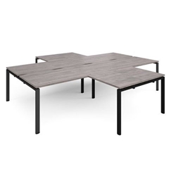 Adapt back to back 4 desk cluster 3200mm x 1600mm with 800mm return desks - black frame, grey oak top