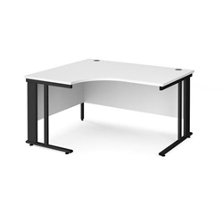 Maestro 25 left hand ergonomic desk 1400mm wide - black cable managed leg frame, white top
