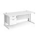 Maestro 25 straight desk 1800mm x 800mm with 2 drawer pedestal - white cable managed leg frame, white top