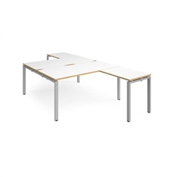 Adapt back to back desks 1600mm x 1600mm with 800mm return desks - silver frame, white top with oak edge