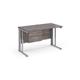 Maestro 25 straight desk 1200mm x 600mm with 2 drawer pedestal - silver cable managed leg frame leg, grey oak top