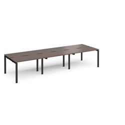 Adapt triple back to back desks 3600mm x 1200mm - black frame, walnut top