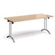 Rectangular folding leg table with chrome legs and curved foot rails 1800mm x 800mm - beech