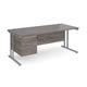 Maestro 25 straight desk 1800mm x 800mm with 3 drawer pedestal - silver cantilever leg frame, grey oak top
