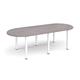 Radial end meeting table 2400mm x 1000mm with 6 white radial legs - grey oak