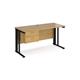 Maestro 25 straight desk 1400mm x 600mm with 2 drawer pedestal - black cable managed leg frame, oak top