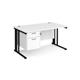 Maestro 25 straight desk 1400mm x 800mm with 2 drawer pedestal - black cable managed leg frame, white top