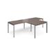 Adapt double straight desks 2800mm x 800mm with 800mm return desks - silver frame, walnut top