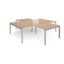 Adapt back to back 4 desk cluster 2800mm x 1600mm with 800mm return desks - silver frame, beech top