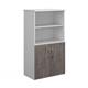 Duo combination unit with open top 1440mm high with 3 shelves - white with grey oak lower doors