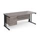 Maestro 25 straight desk 1800mm x 800mm with 3 drawer pedestal - black cable managed leg frame, grey oak top