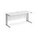 Maestro 25 straight desk 1600mm x 600mm - silver cantilever leg frame, white top