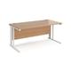 Maestro 25 straight desk 1600mm x 800mm - white cable managed leg frame, beech top