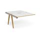 Fuze add on units back to back 1200mm x 1600mm with oak legs - white underframe, white top with oak edging