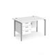 Maestro 25 straight desk 1200mm x 800mm with 3 drawer pedestal - silver H-frame leg, white top
