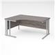 Maestro 25 left hand ergonomic desk 1600mm wide - silver cable managed leg frame, grey oak top