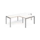 Adapt double straight desks 2800mm x 800mm with 800mm return desks - silver frame, white top with oak edge