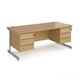 Contract 25 straight desk with 3 and 3 drawer pedestals and silver cantilever leg 1800mm x 800mm - oak top