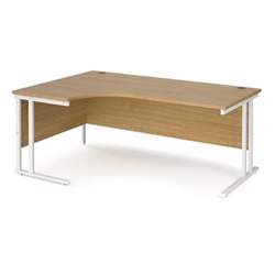 Maestro 25 left hand ergonomic desk 1800mm wide - white cantilever leg frame, oak top