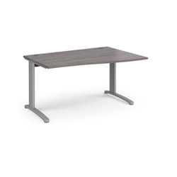 TR10 right hand wave desk 1400mm - silver frame, grey oak top