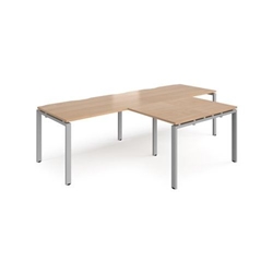 Adapt double straight desks 2800mm x 800mm with 800mm return desks - silver frame, beech top