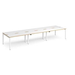 Adapt triple back to back desks 4200mm x 1200mm - white frame, white top with oak edging