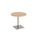 Brescia circular dining table with flat square brushed steel base 800mm - beech