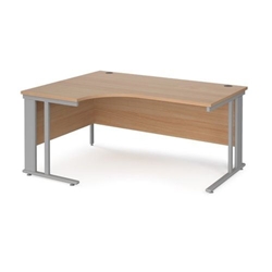 Maestro 25 left hand ergonomic desk 1600mm wide - silver cable managed leg frame, beech top