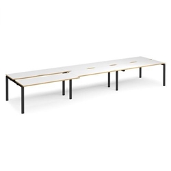 Adapt sliding top triple back to back desks 4800mm x 1200mm - black frame, white top with oak edging