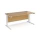 Maestro 25 straight desk 1600mm x 800mm - white cantilever leg frame, oak top